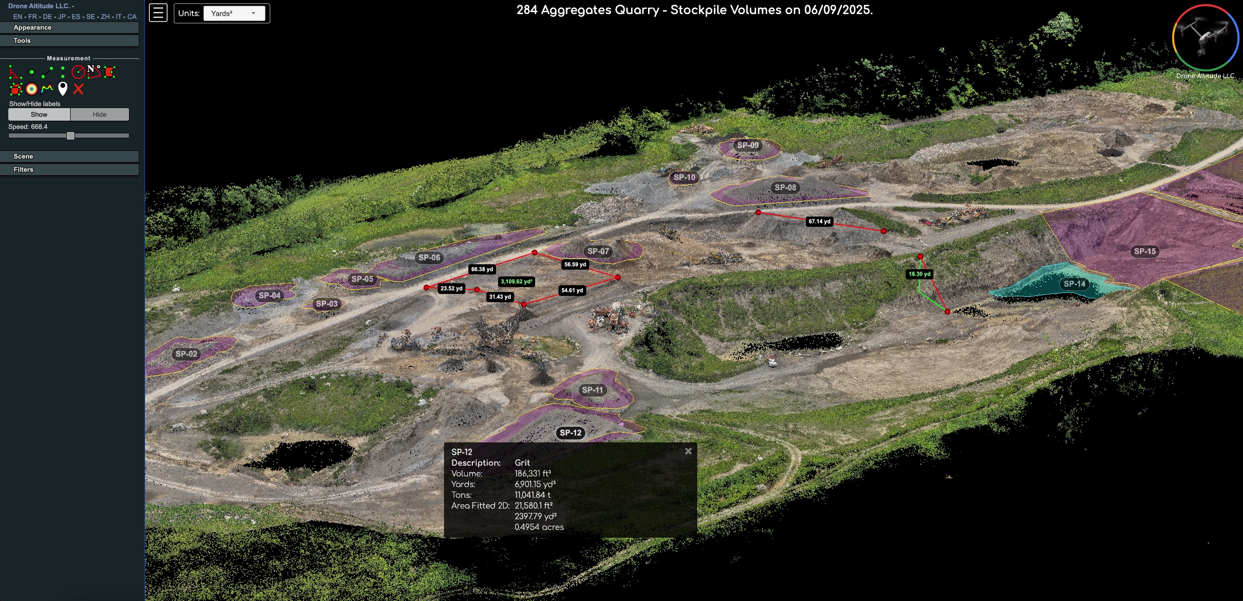 284 Aggregates Quarry - Stockpile Volumes on 06/09/2025