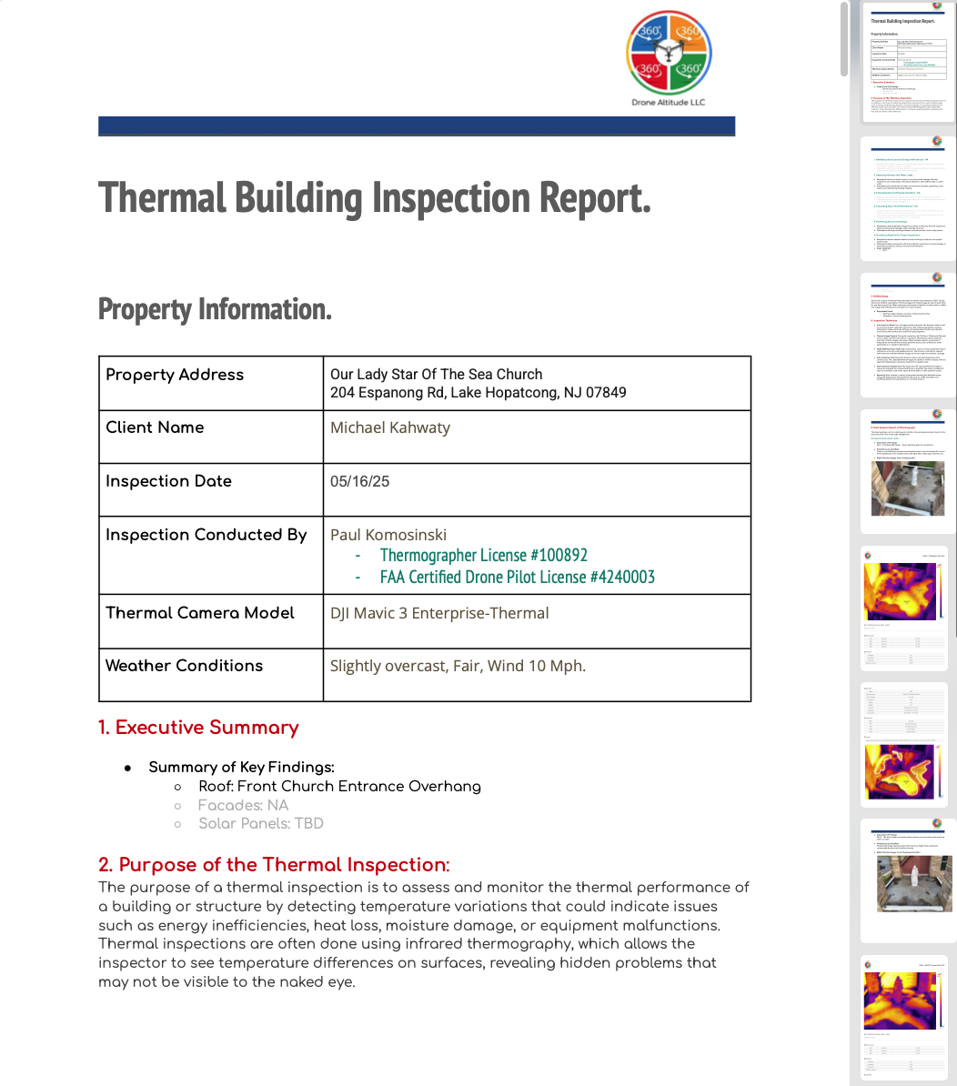 Cover page of Our Lady Star of the Sea thermal inspection report